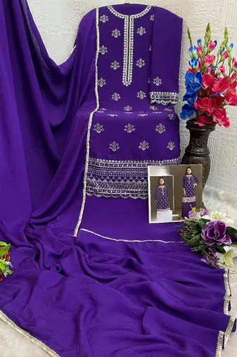 Violet heavy chinon suit with embroidery bits 