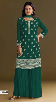 Dark green heavy chinon suit with embroidery bits  1