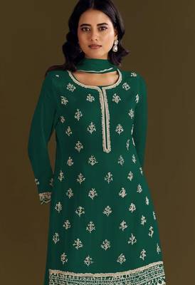 Dark green heavy chinon suit with embroidery bits  2