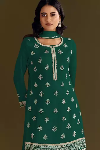 Dark green heavy chinon suit with embroidery bits 