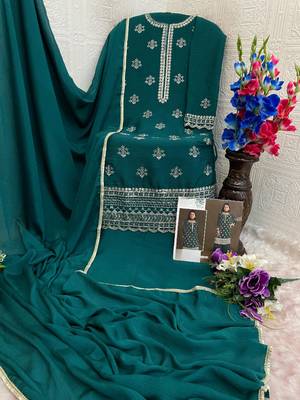 Dark green heavy chinon suit with embroidery bits  3