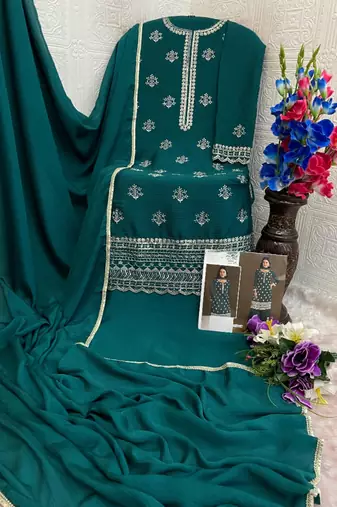 Dark green heavy chinon suit with embroidery bits 