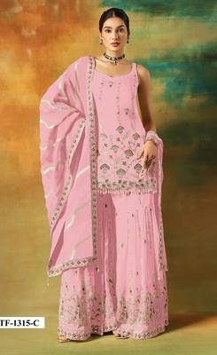 Baby pink heavy fox georgette suit with embroidery  1