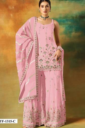Baby pink heavy fox georgette semi stitched suit with embroidery work