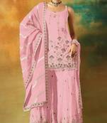 Baby pink heavy fox georgette semi stitched suit with embroidery work