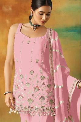 Baby pink heavy fox georgette suit with embroidery  2