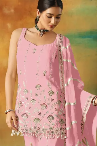 Baby pink heavy fox georgette suit with embroidery 