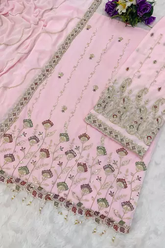 Baby pink heavy fox georgette suit with embroidery 