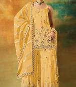 Yellow heavy fox georgette semi stitched suit with embroidery work