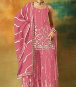 Magenta heavy fox georgette semi stitched suit with embroidery work