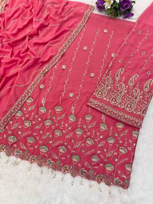 Magenta heavy fox georgette suit with embroidery  3