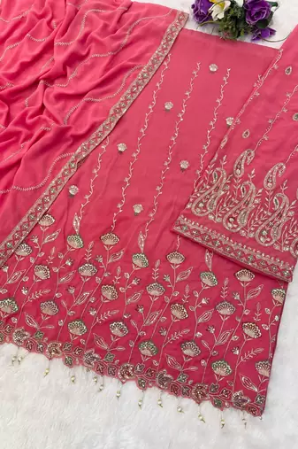 Magenta heavy fox georgette suit with embroidery 