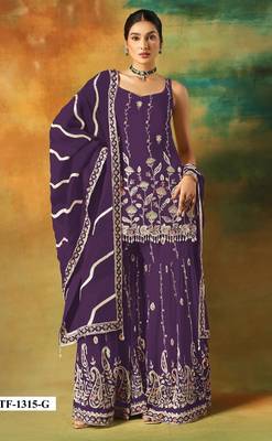 Violet heavy fox georgette semi stitched suit with embroidery work 1