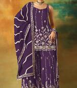 Violet heavy fox georgette semi stitched suit with embroidery work