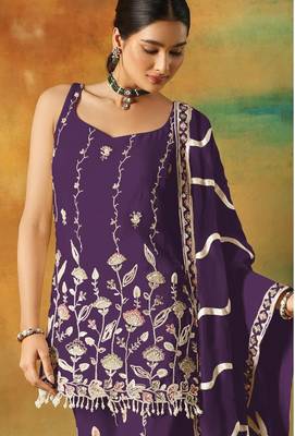 Violet heavy fox georgette semi stitched suit with embroidery work 2