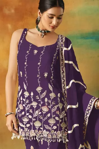 Violet heavy fox georgette suit with embroidery 
