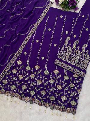 Violet heavy fox georgette semi stitched suit with embroidery work 3