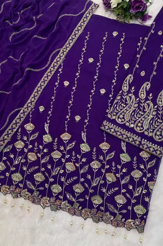 Violet heavy fox georgette suit with embroidery 