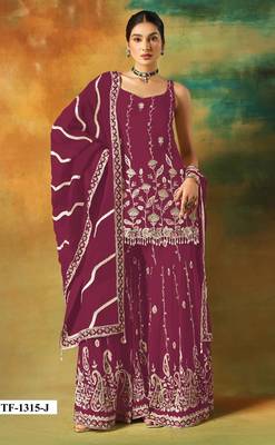 Maroon heavy fox georgette semi stitched suit with embroidery work 1