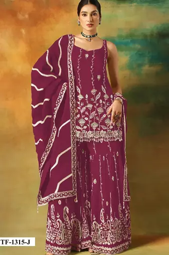 Maroon heavy fox georgette semi stitched suit with embroidery work