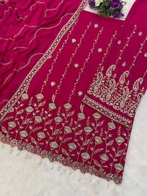 Maroon heavy fox georgette semi stitched suit with embroidery work 3