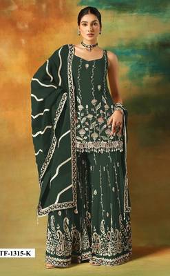 Dark green heavy fox georgette suit with embroidery  1