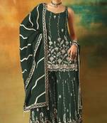 Dark green heavy fox georgette semi stitched suit with embroidery work