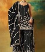 Black heavy fox georgette semi stitched suit with embroidery work