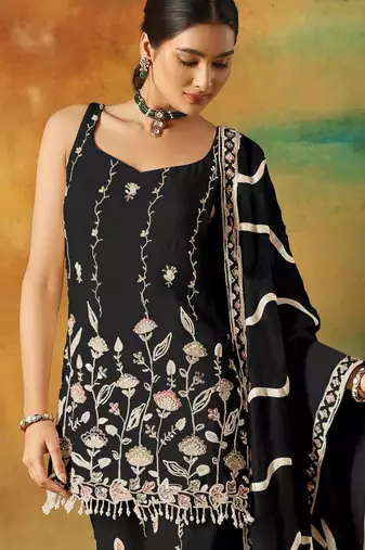 Black heavy fox georgette suit with embroidery 