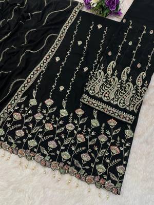 Black heavy fox georgette suit with embroidery  3