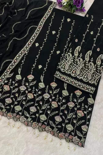 Black heavy fox georgette suit with embroidery 