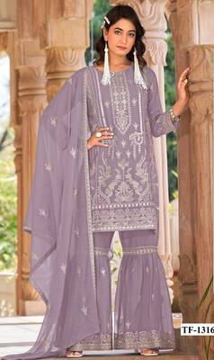 Lavender naylon organza suit with embroidered mirror  1