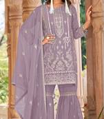 Lavender naylon organza semi stitched suit with embroidery & mirror work