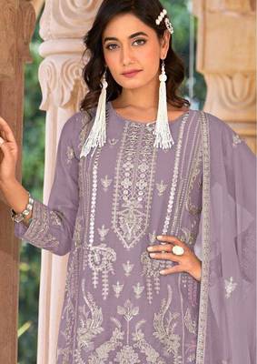 Lavender naylon organza suit with embroidered mirror  2