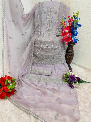 Lavender naylon organza suit with embroidered mirror  3