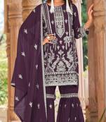 Purple naylon organza semi stitched suit with embroidery & mirror work