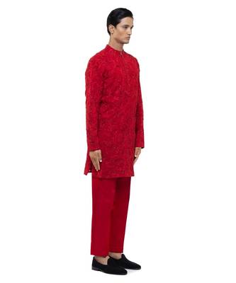 Red embroidered georgette kurta set 5