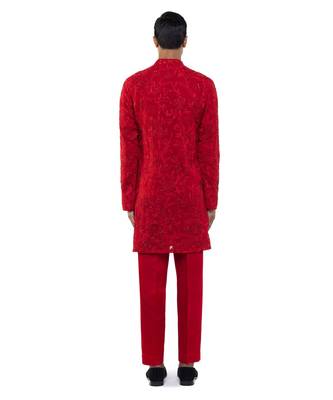 Red embroidered georgette kurta set 6