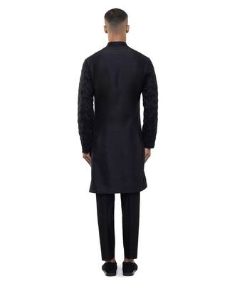 Black embroidered silk kurta set 3