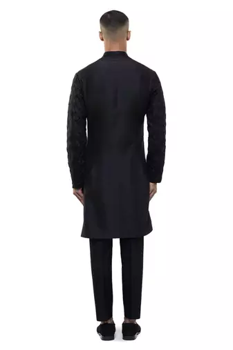 Black embroidered silk kurta set