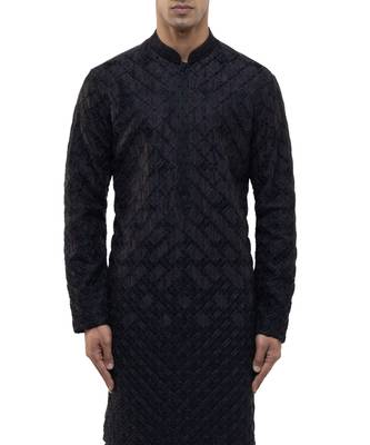 Black embroidered silk kurta set 4