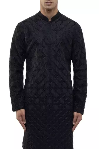 Black embroidered silk kurta set