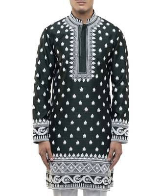 Green embroidered silk kurta set 5