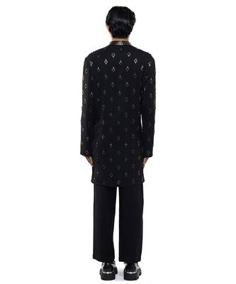 Black embroidered cotton kurta set 3