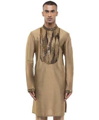 Gold embroidered silk kurta set 1