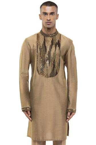 Gold embroidered silk kurta set