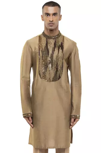 Gold embroidered silk kurta set