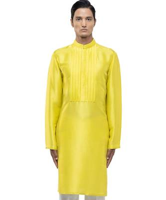 Yellow plain silk kurta set 1