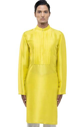 Yellow plain silk kurta set