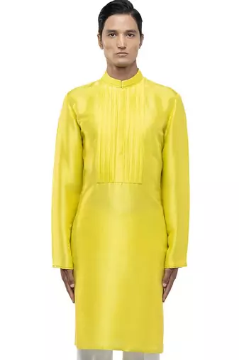 Yellow plain silk kurta set